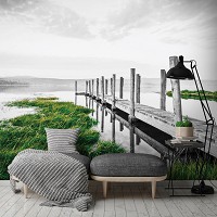 Флізелінові красиві фотошпалери з природою 254x184 см 3D причал і зелена трава (12025V4)+клей - вид 5 мініатюра