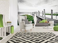 Флизелиновые красивые фотообои с природой 254x184 см 3Д Причал и зеленая трава (12025V4)+клей