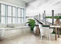 Пейзаж флизелиновые фотообои 416x254 см 3Д Причал и зеленая трава (12025VEXXXL) +клей