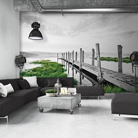 Природа флизелиновые фотообои 416x290 см 3Д Причал и зеленая трава (12025VEXXXXL) +клей