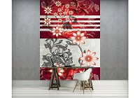 Модные флизелиновые фотообои в зал 184x254 см Красные цветы на вензелях (1202V4A)+клей