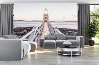 Флизелиновые фотообои пейзаж 312x219 см 3Д Мостик и маяк (12046VEXXL) +клей