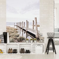 Флизелиновые фотообои с природой 206x275 см 3Д Пирс и сухая трава (12047VEA)+клей