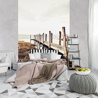 Флизелин красивые пейзажи фото обои 184x254 см 3Д Причал и сухая трава (12048V4A)+клей