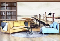 Флизелиновые фотообои пейзаж 254x184 см 3Д Причал и сухая трава (12048V4)+клей