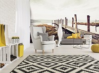 Флизелиновые фотообои с природой 312x219 см 3Д Причал и сухая трава (12048VEXXL) +клей