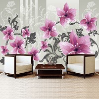 Флизелиновые фотообои с узорами 254x184 см Розовые цветы на вензелях (1204V4)+клей