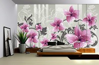 Флизелиновые фотообои в зале дизайн 368x254 см Розовые цветы на вензелях (1204V8)+клей