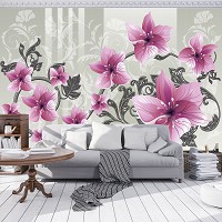 Флизелиновые фотообои с узорами 312x219 см Розовые цветы на вензелях (1204VEXXL)+клей