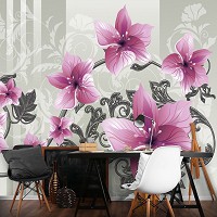 Флизелиновые фотообои в спальню 416x254 см Розовые цветы на вензелях (1204VEXXXL)+клей