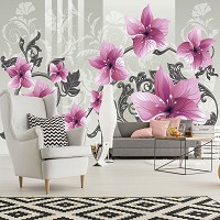 Флизелиновые фотообои в спальню 416x254 см Розовые цветы на вензелях (1204VEXXXL)+клей - вид 8 миниатюра