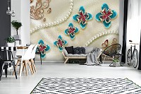 Флизелиновые фотообои узоры 3д цветы 416x290 см на бежевом фоне (12050VEXXXXL) +клей