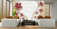 Флизелиновые 3д фотообои в зал 460x300 см Эксклюзивный дизайн цветы и камни (12054V12) +клей