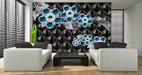 3d флизелиновые фотообои 368x254 см Эксклюзивный дизайн синие цветы (12056V8) +клей