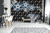 Флізелінові 3д фотошпалери 460x300 см Ексклюзивний дизайн сині квіти (12056V12) +клей