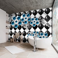 Флизелиновые фотообои Эксклюзивный дизайн Синие цветы и черно-белый фон (12057V)+клей - вид 6 миниатюра