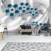 Флізелінові фото шпалери з квітами на стіну 254x184 см Ексклюзивний дизайн Сині квіти на світлому тлі (12058V4)+клей - вид 6 мініатюра