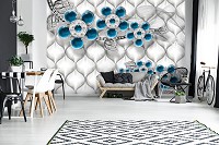 Абстракция флизелиновые 3д фотообои на стену 368x254 см Эксклюзивный дизайн синие цветы из камней (12059V8) +клей