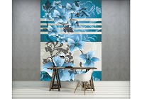 Флизелиновые фотообои в спальню 184x254 см Синие цветы на вензелях (1205V4A)+клей