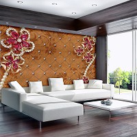 Флизелиновые 3д фотообои узоры 312x219 см Эксклюзивный дизайн цветы на коричневом фоне (12061VEXXL) +клей