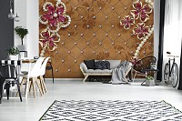 Флизелиновые 3д фотообои для кухни 368x280 см Эксклюзивный дизайн цветы на коричневом фоне (12061V10) +клей