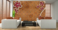 Флизелиновые 3д фотообои 368x254 см Эксклюзивный дизайн цветы на коричневом фоне (12061V8) +клей