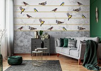 Флизелиновые фото обои с природой 254x184 см птицы на золотой нитке (12062V4)+клей