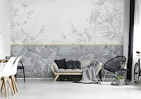 Флизелиновые фотообои с природой 368x280 см Цветы на сером фоне под бетон (12063V10) +клей