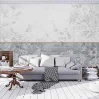 Флизелиновые фотообои в зал 416x290 см Цветы на сером фоне под бетон (12063VEXXXXL) +клей