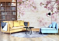 Текстура флизелиновые фотообои дерево цветы 416x290 см Ветки сакуры на фоне досок (12064VEXXXXL) +клей