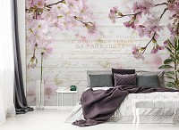 Флізелінові фотошпалери імітація дерева квіти 520x318 см Сакура гілки на дошці фону (12064VEXXXXXL) +клей