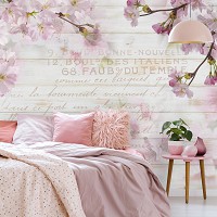 Флизелиновые фотообои цветы 460x300 см Ветки сакуры на фоне досок (12064V12) +клей