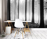 Флізелінові фотошпалери у спальню природа 416x254 см Чорно-білий туманний ліс (12067VEXXXL)+клей