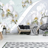 Флизелиновые фотообои 3д цветы 368х254 см Белоснежные орхидеи (1206V8)+клей