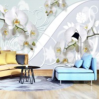 Флизелиновые три д обои в зал фото цветы 312x219 см 3д Белоснежные орхидеи (1206VEXXL)+клей