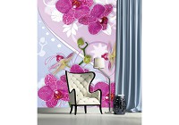 Флизелиновые фотообои в спальню над кроватью 184x254 см Розовые лепестки орхидей (1207V4A)+клей