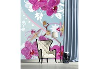 3d флизелиновые фотообои природа 206x275 см Розовые лепестки орхидей на голубом фоне (1208VEA)+клей