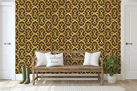 Флизелиновые фотообои под дерево 368x280 см Орнамент в коричнево желтой цветовой гамме (12094V10) +клей