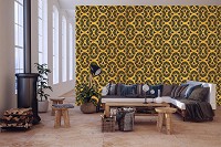 Флизелиновые фотообои под дерево 368x254 см Орнамент в коричнево желтой цветовой гамме (12094V8) +клей