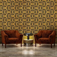 Флизелиновые фотообои под дерево 312x219 см Орнамент в коричнево желтой цветовой гамме (12094VEXXL) +клей