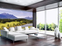 Флизелиновые фотообои фото 312x219 см Пейзаж озеро лес и горы (12095VEXXL) +клей