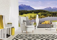 Флізелінові фотошпалери з природою 460x300 см Краєвид озеро ліс і гори (12095V12) +клей