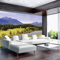 Флизелиновые 3D фото обои весна природа 254x184 см Озеро лес и горы (12095V4)+клей