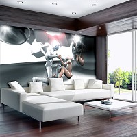 3d флизелиновые фотообои 460x300 см Абстракция мужчина и женщина на фоне фигур (12096V12) +клей