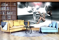 3 д флизелиновые фотообои 368x280 см Абстракция мужчина и женщина на фоне фигур (12096V10) +клей