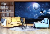 Флизелиновые фотообои в зал звезды 368x254 см Пейзаж ночное небо и луна (12097V8) +клей