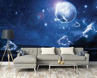 Готовые флизелиновые фотообои звезды 312x219 см Пейзаж ночное небо и луна (12097VEXXL) +клей