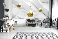 Абстрактные флизелиновые 3д фотообои 416x254 см Абстракция золотые шары на белом фоне (12098VEXXXL) +клей