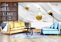 Геометрия на флизелиновых 3д фото обоях 368x254 см Абстракция золотые шары на белом фоне (12098V8) +клей