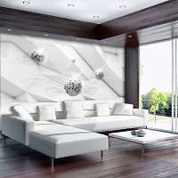 3d флизелиновые фотообои 416x254 см Абстракция серебряные шары на белом фоне (12099VEXXXL) +клей